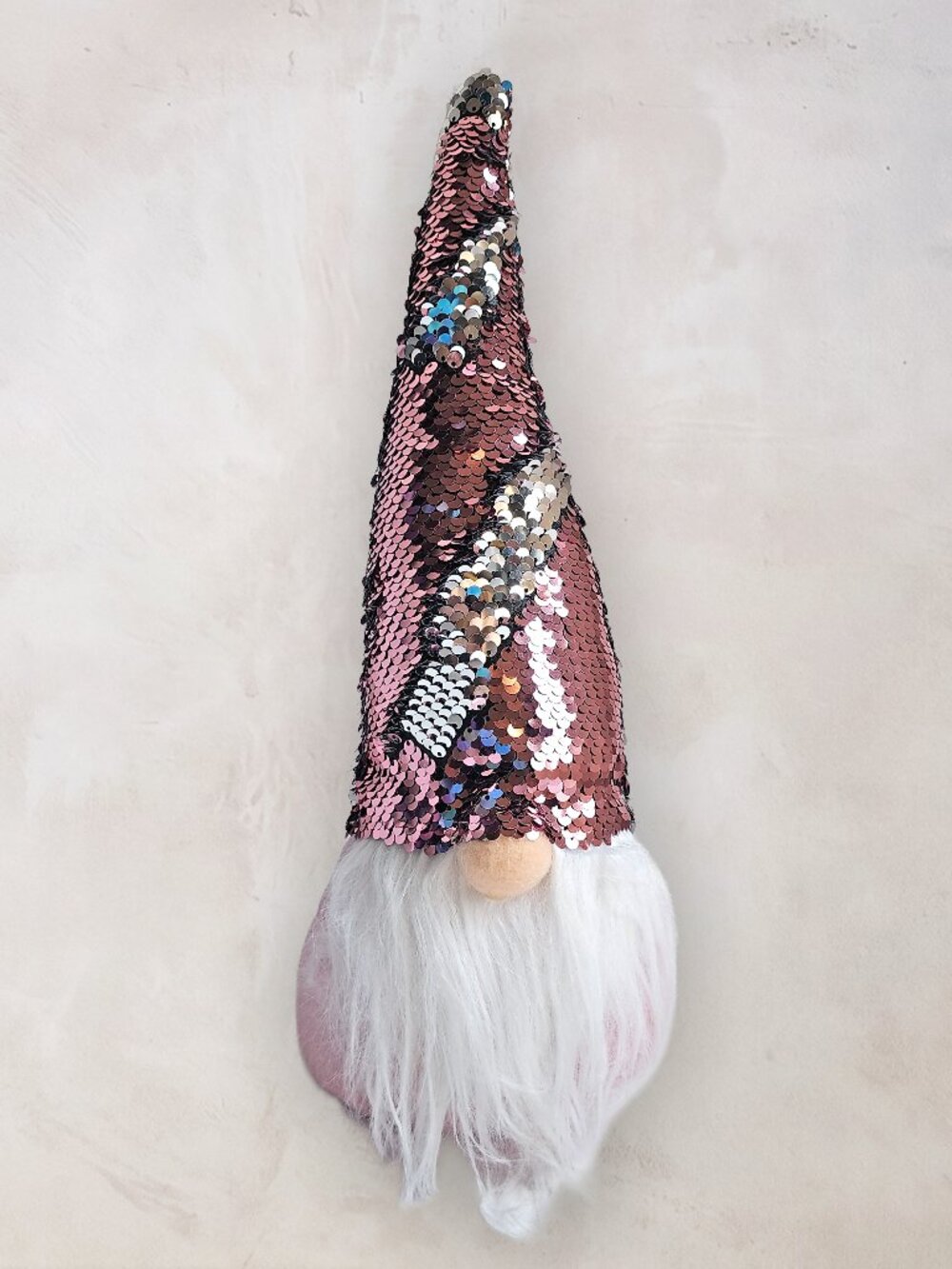 Plush Reversible Sequin Hat Gnome Pink Silver Flip Sequins Christmas Decor 15"